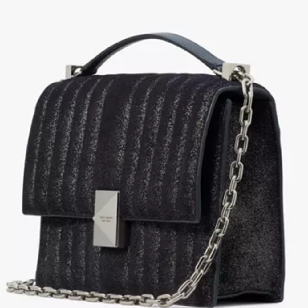 Kate Spade Deco Quilted Glitter Suede Chain Shoulder Bag Navy Multi - Picture 4 of 5